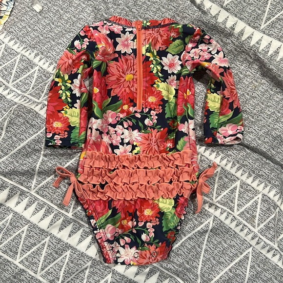 Ruffle Butts Floral Swimsuit with Pink and Green - Picture 3 of 3
